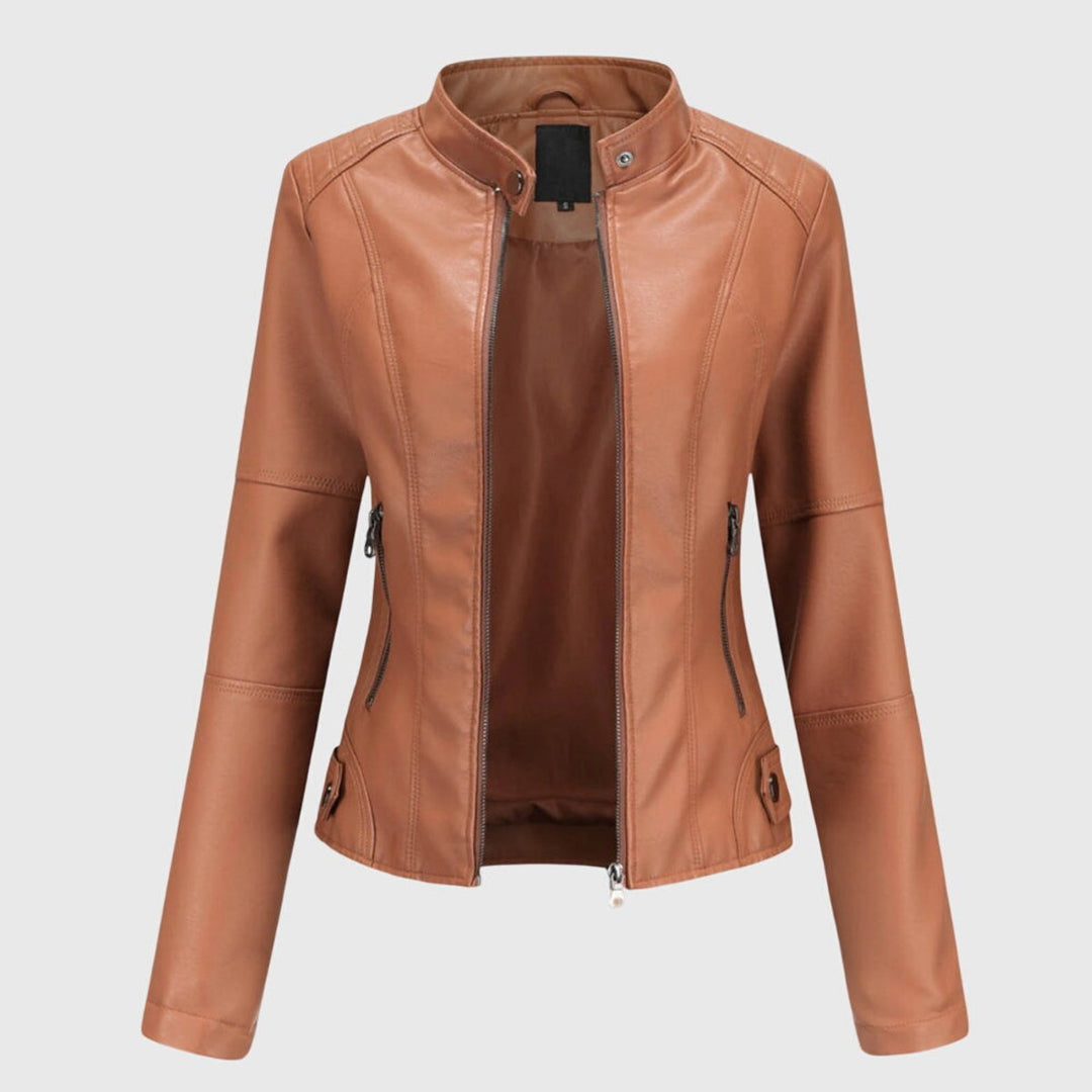 Women's Slim Fit Moto Faux Leather Zip Pocket Jacket