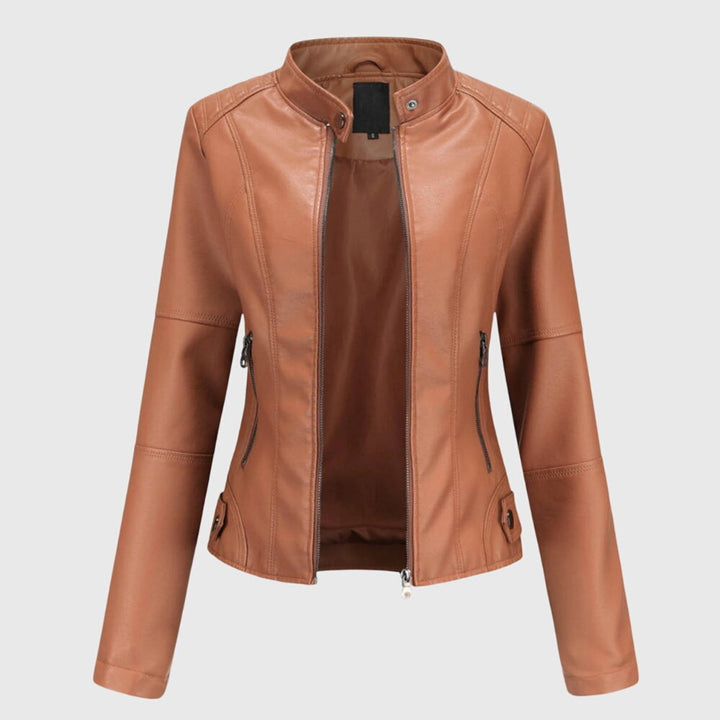 Women's Slim Fit Moto Faux Leather Zip Pocket Jacket