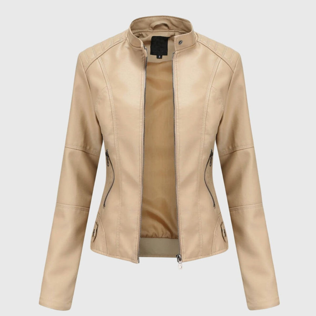 Women's Slim Fit Moto Faux Leather Zip Pocket Jacket