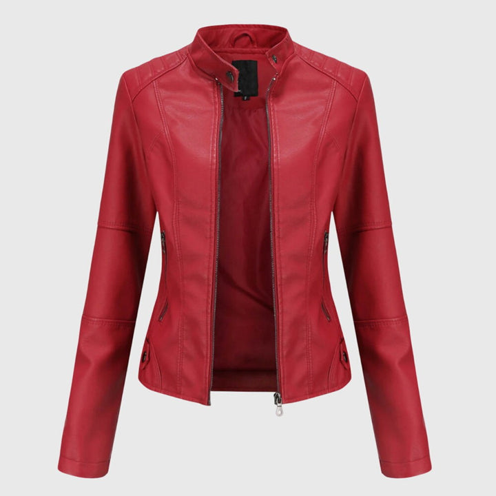Women's Slim Fit Moto Faux Leather Zip Pocket Jacket