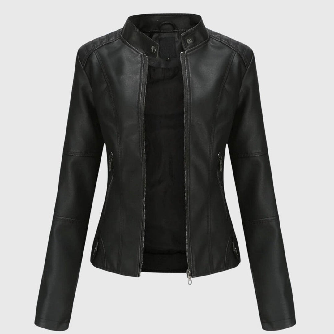 Women's Slim Fit Moto Faux Leather Zip Pocket Jacket