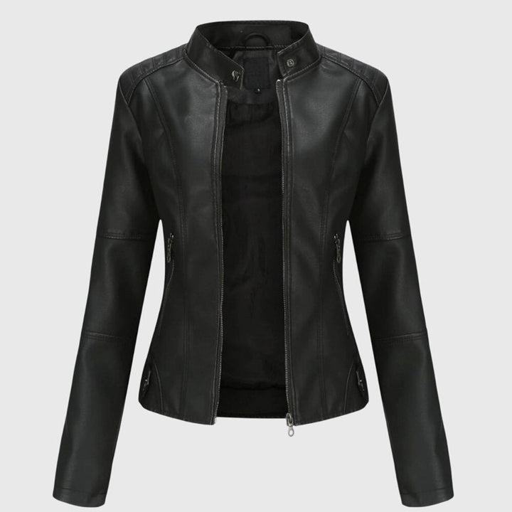 Women's Slim Fit Moto Faux Leather Zip Pocket Jacket