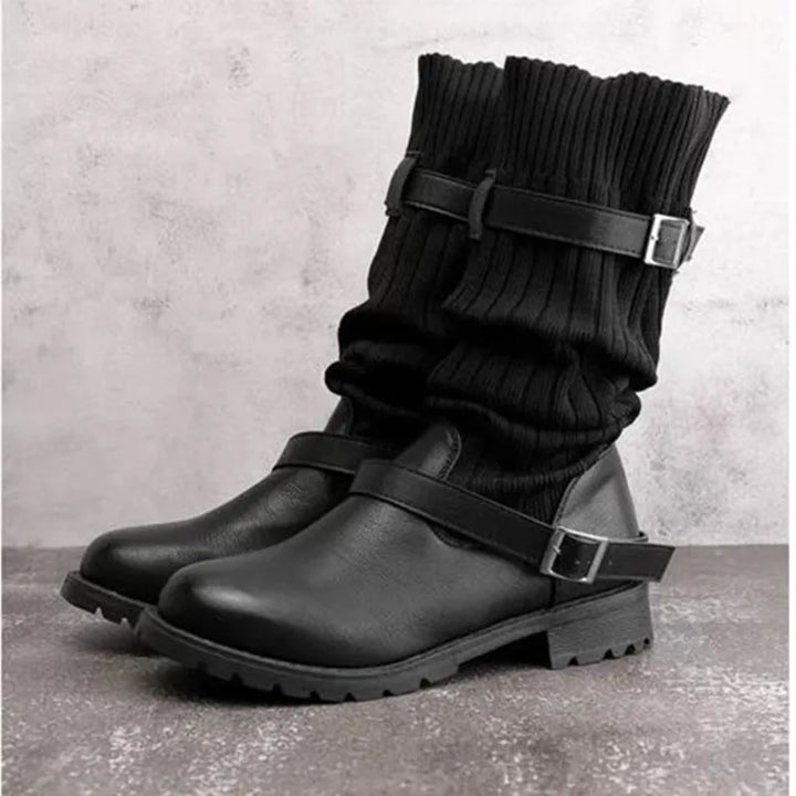 Women's Slouch Knit Shaft Buckle Strap Winter Boots