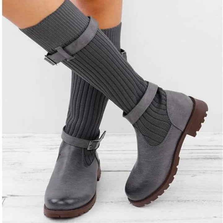 Women's Slouch Knit Shaft Buckle Strap Winter Boots
