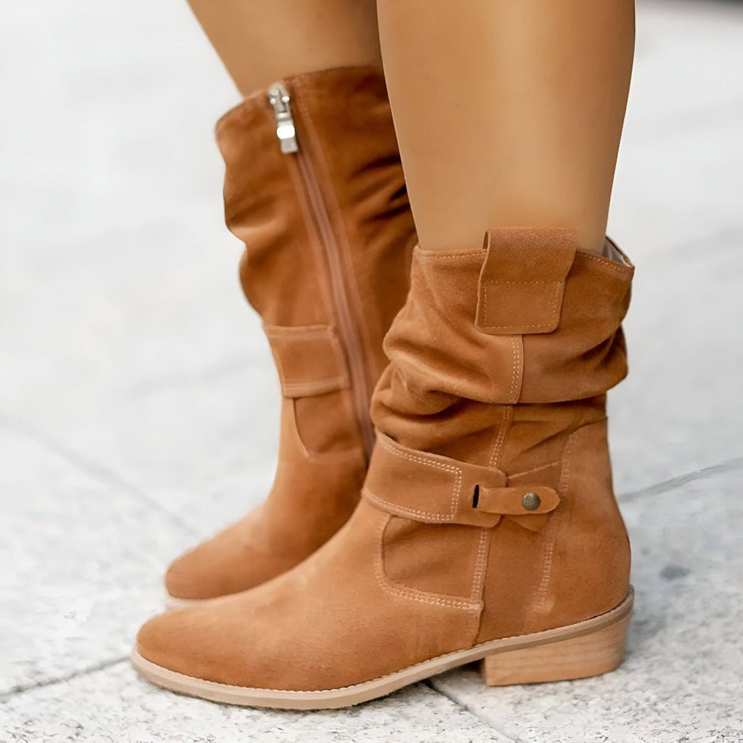 Women's Slouchy Faux Suede Block Heel Knee High Boots