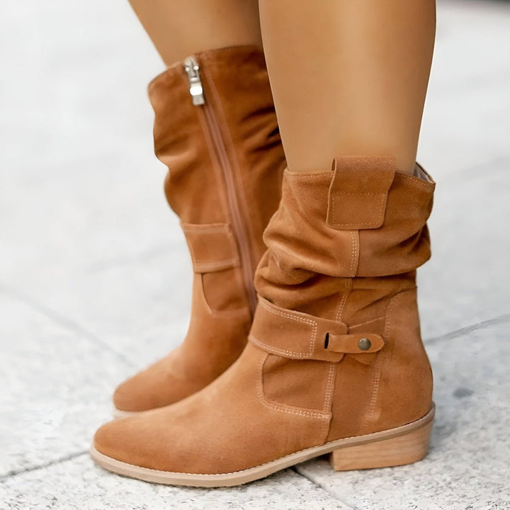 Women's Slouchy Faux Suede Block Heel Knee High Boots