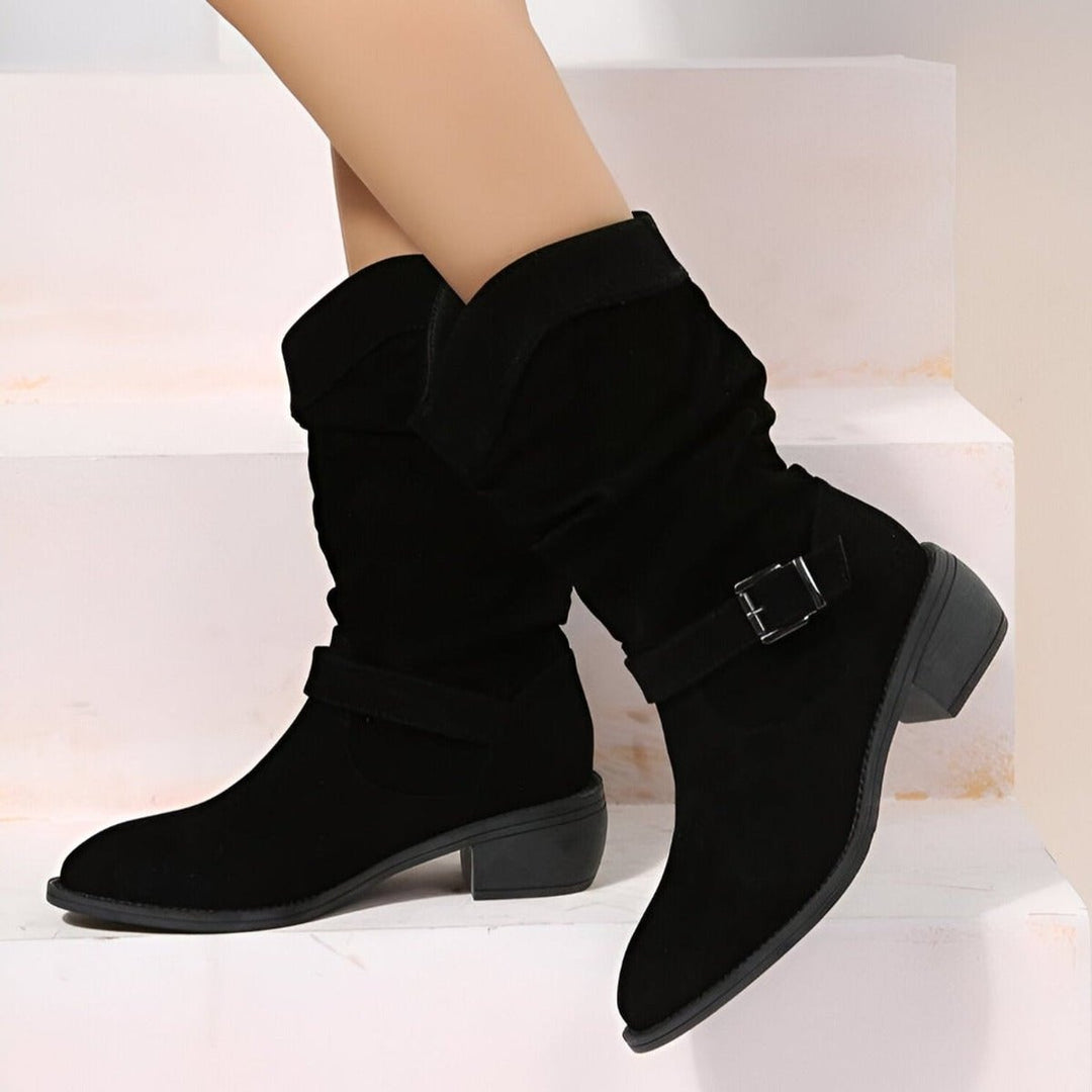 Women's Slouchy Faux Suede Block Heel Knee High Boots