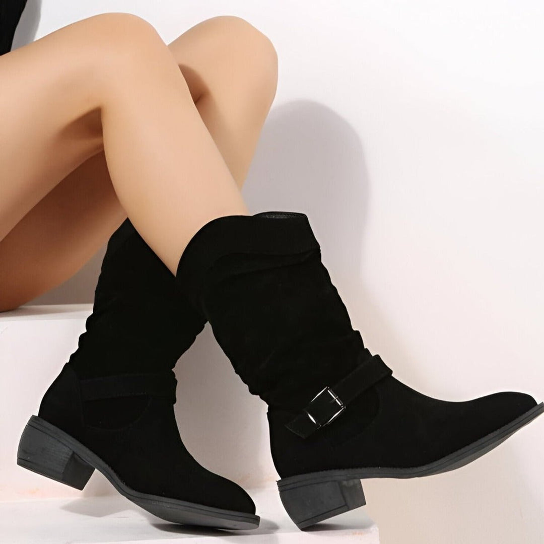 Women's Slouchy Faux Suede Block Heel Knee High Boots