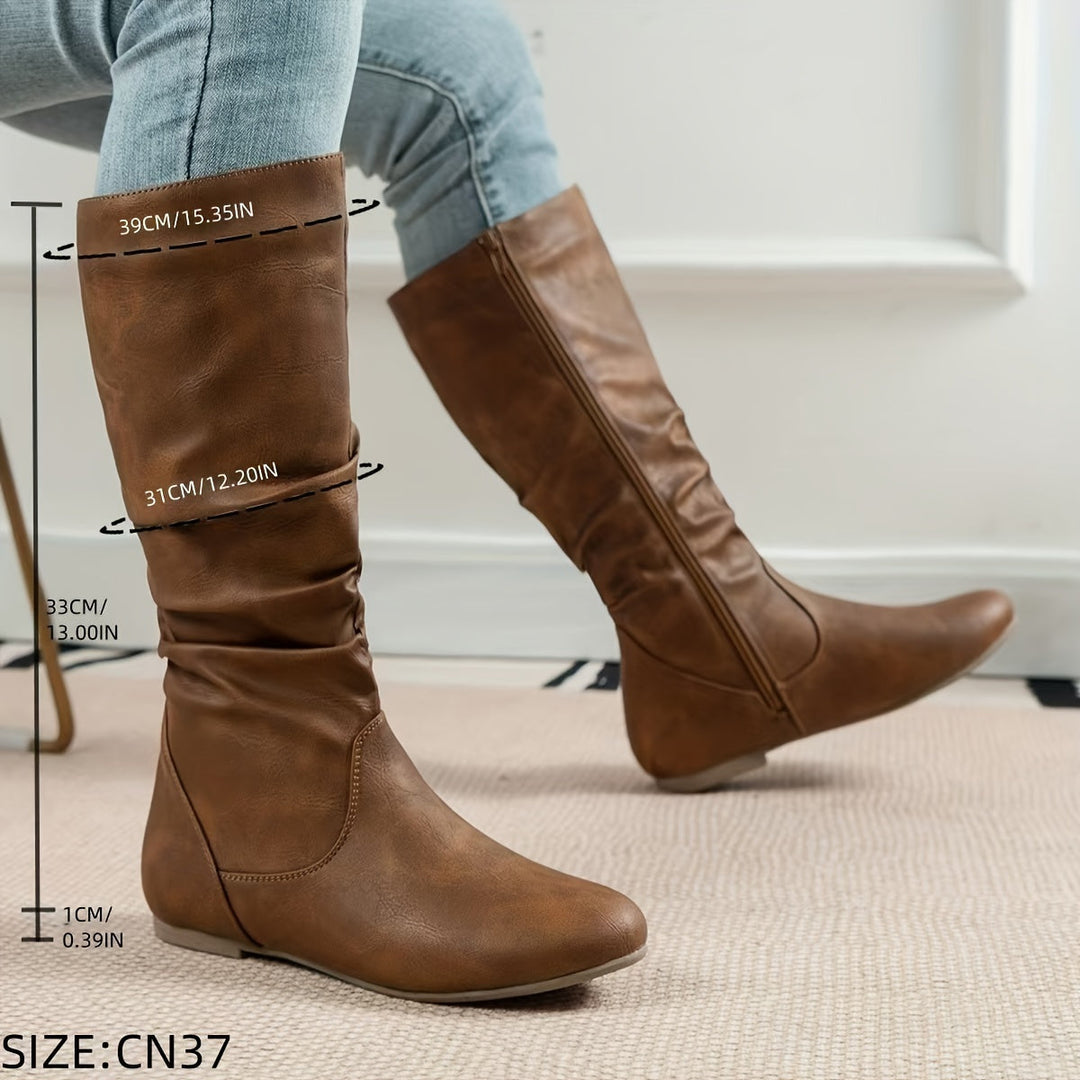 Women's Slouchy Knee High Flat Heel Round Toe Boots