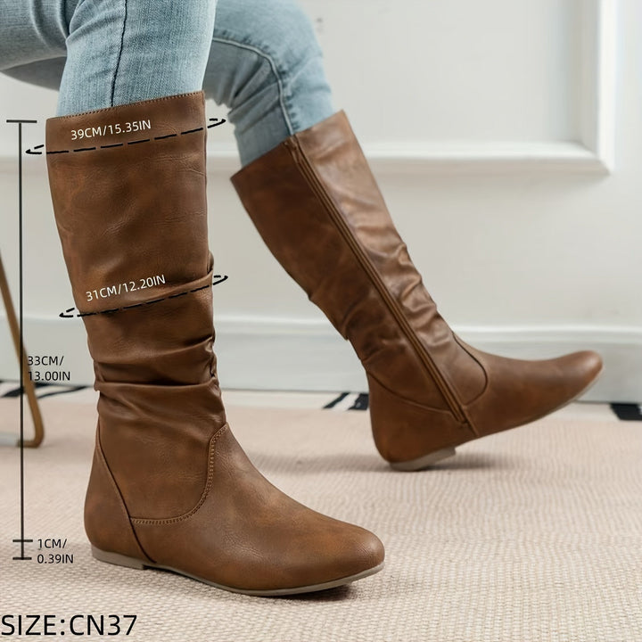 Women's Slouchy Knee High Flat Heel Round Toe Boots
