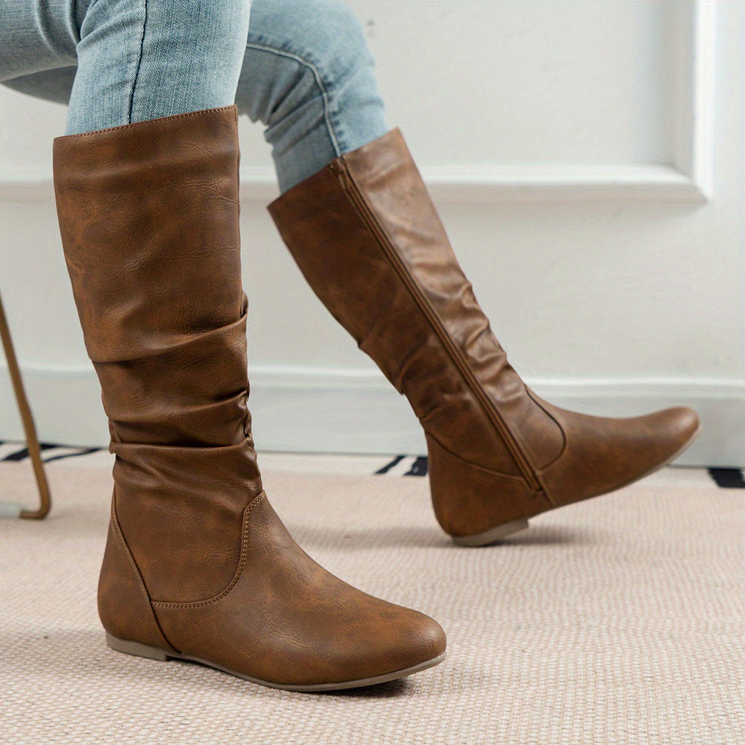 Women's Slouchy Knee High Flat Heel Round Toe Boots