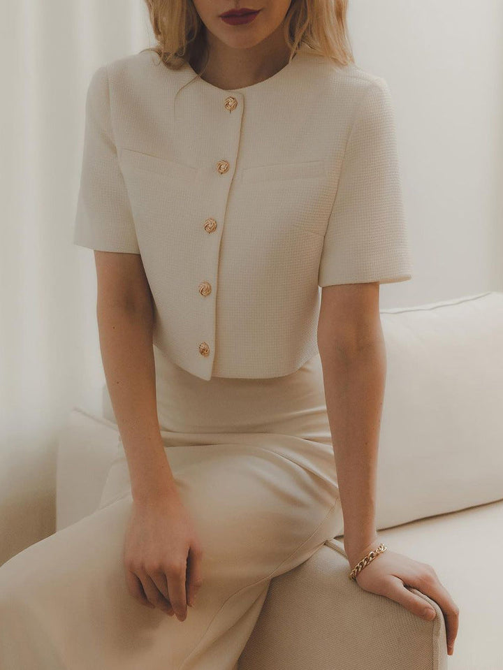 Women's Structured Cropped Short Sleeve Blazer Jacket