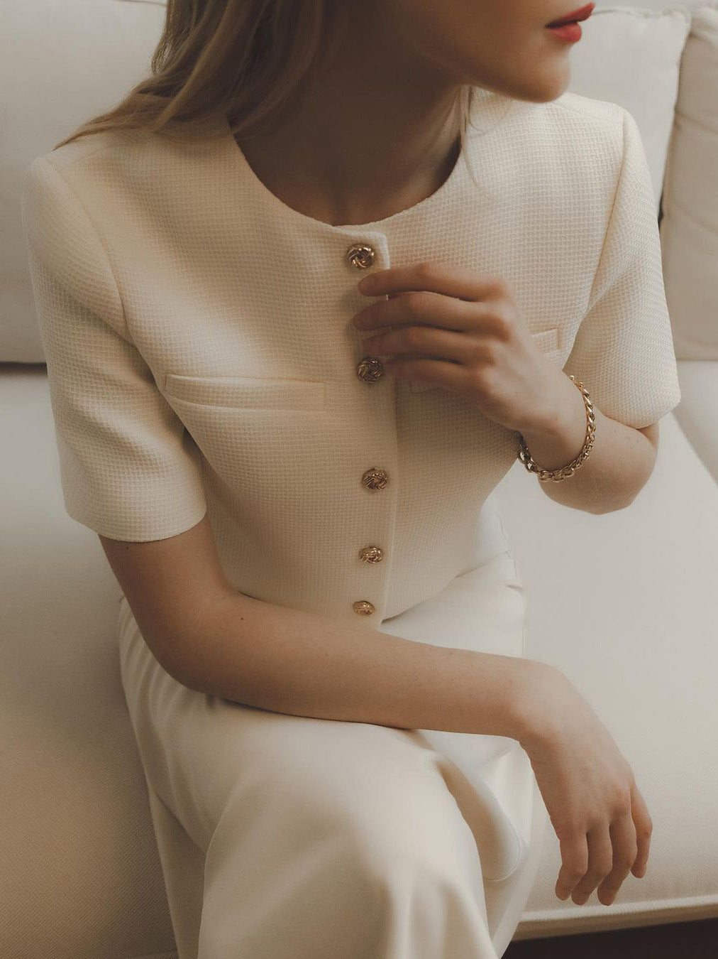 Women's Structured Cropped Short Sleeve Blazer Jacket