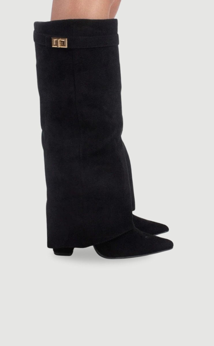 Women's Suede Pointed Toe Block Heel Knee High Boots