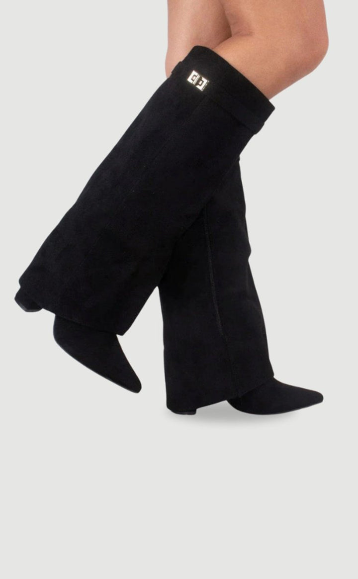Women's Suede Pointed Toe Block Heel Knee High Boots