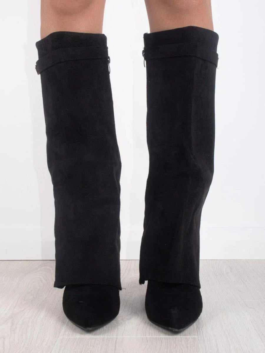 Women's Suede Pointed Toe Block Heel Knee High Boots