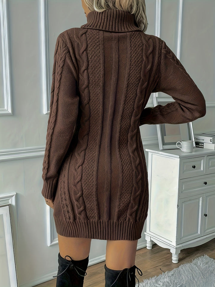 Women's Turtleneck Chunky Cable Knit Mini Sweater Dress