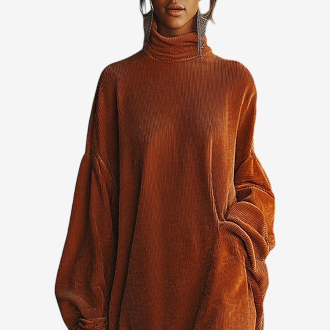 Women's Turtleneck Fringe Hem Oversized Knit Sweater Dress