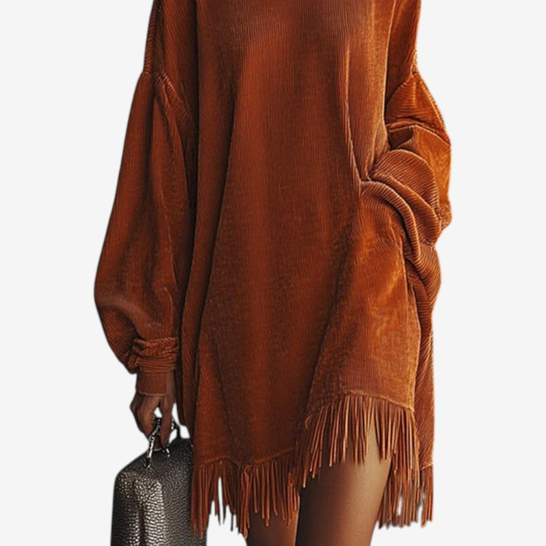 Women's Turtleneck Fringe Hem Oversized Knit Sweater Dress