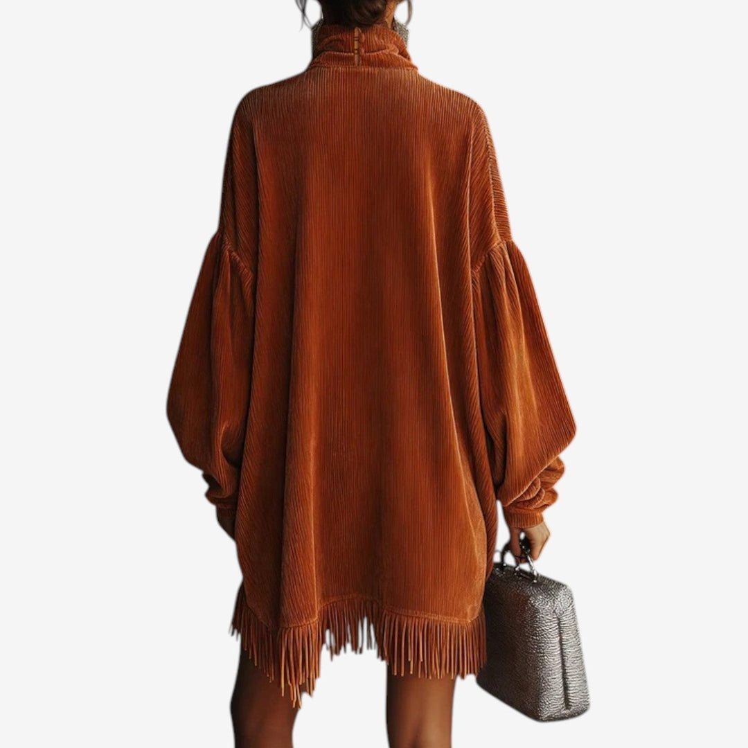 Women's Turtleneck Fringe Hem Oversized Knit Sweater Dress