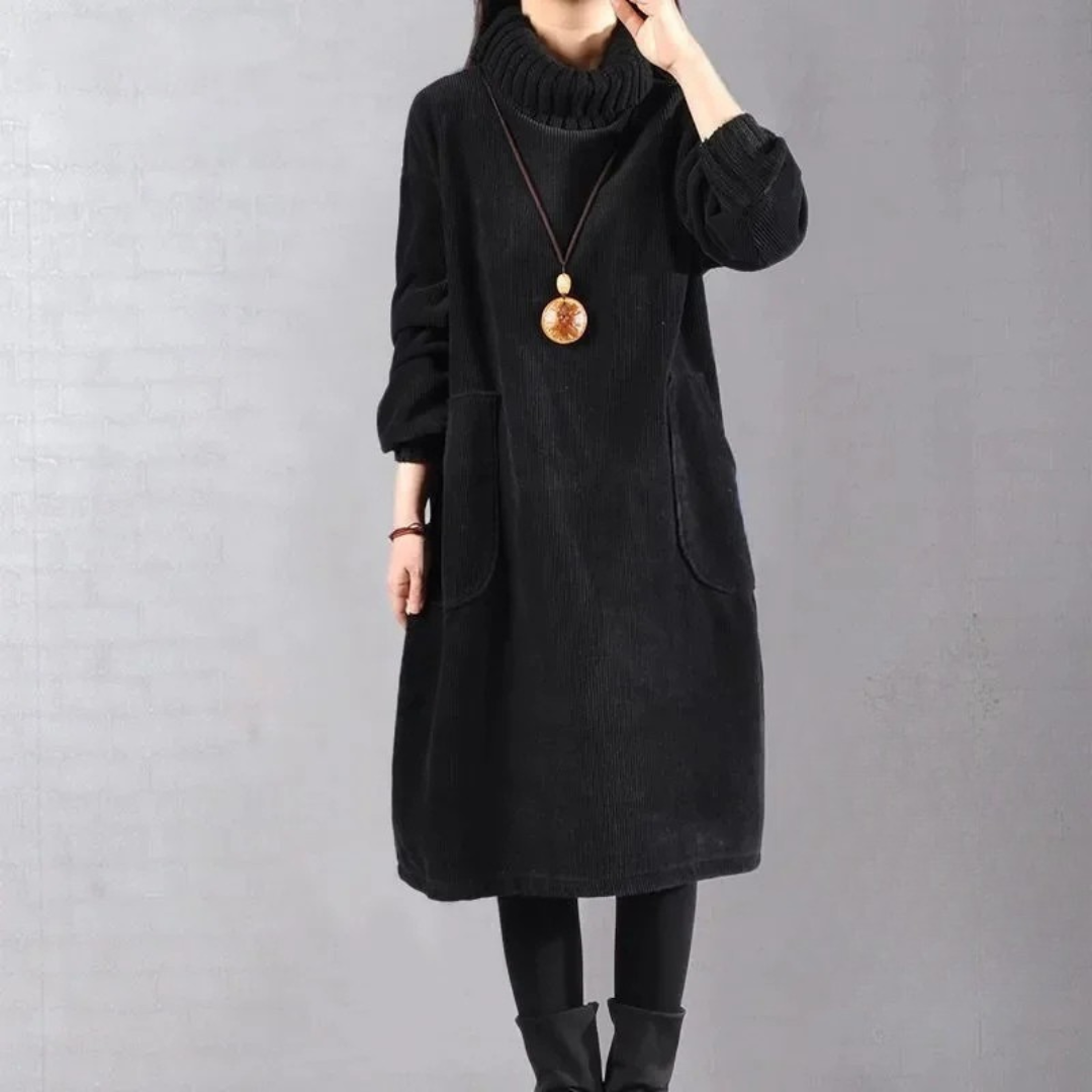 Women's Turtleneck Long Sleeve Midi Knit Sweater Dress