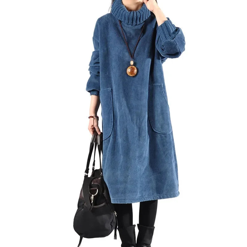 Women's Turtleneck Long Sleeve Midi Knit Sweater Dress