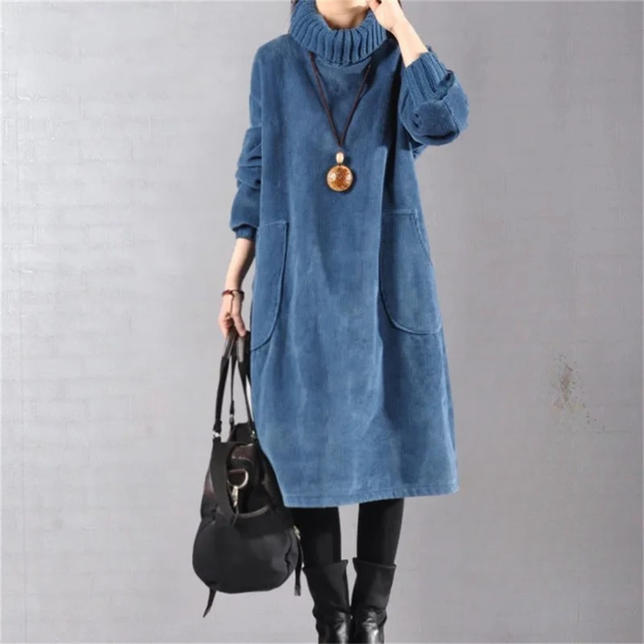 Women's Turtleneck Long Sleeve Midi Knit Sweater Dress