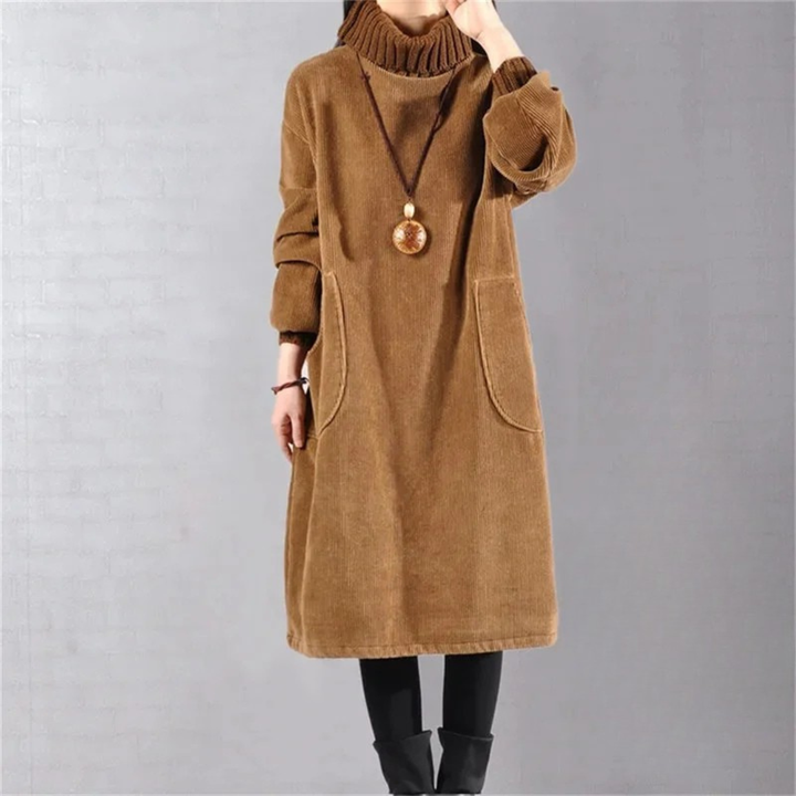 Women's Turtleneck Long Sleeve Midi Knit Sweater Dress