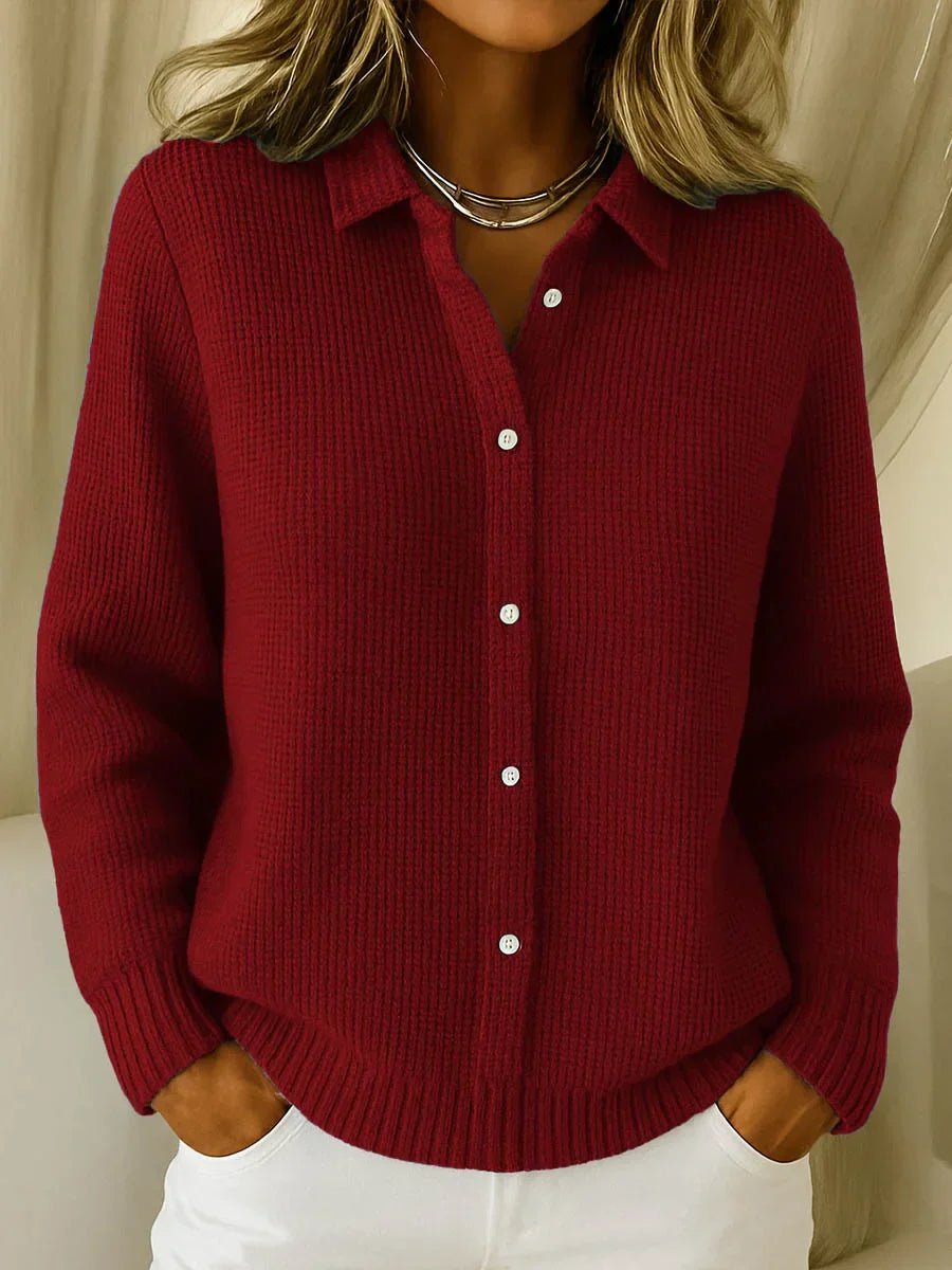 Women's Waffle Knit Collared Button Down Sweater Cardigan