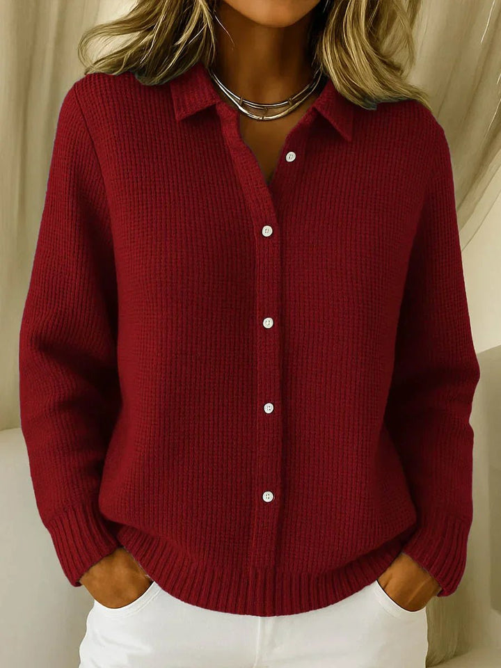 Women's Waffle Knit Collared Button Down Sweater Cardigan