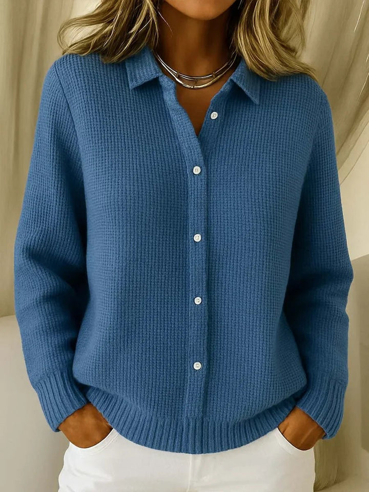 Women's Waffle Knit Collared Button Down Sweater Cardigan