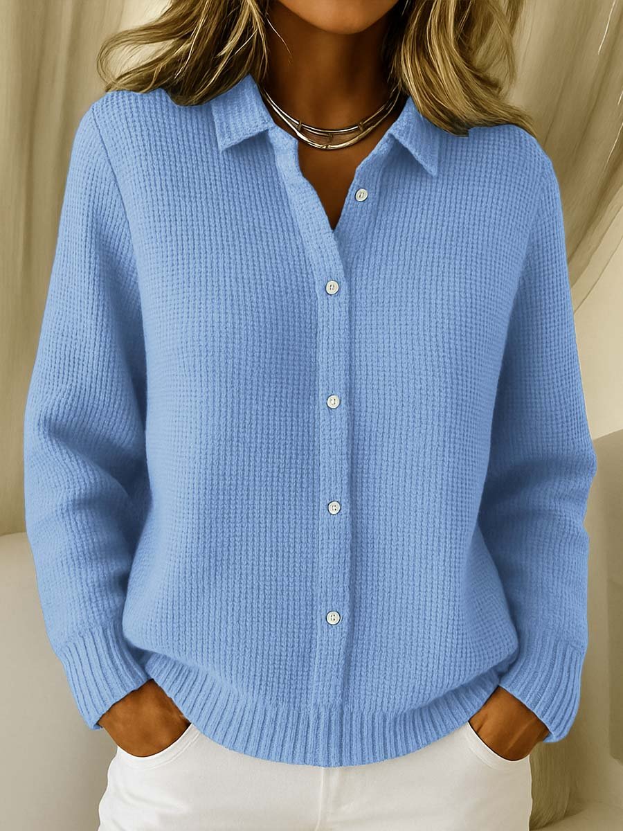 Women's Waffle Knit Collared Button Down Sweater Cardigan