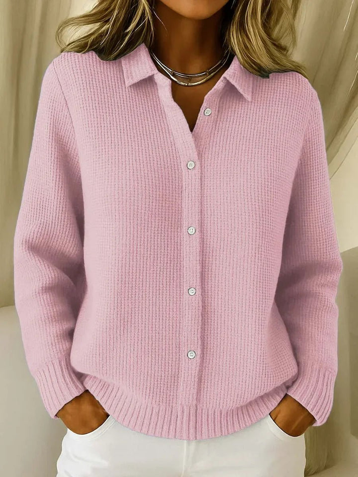 Women's Waffle Knit Collared Button Down Sweater Cardigan