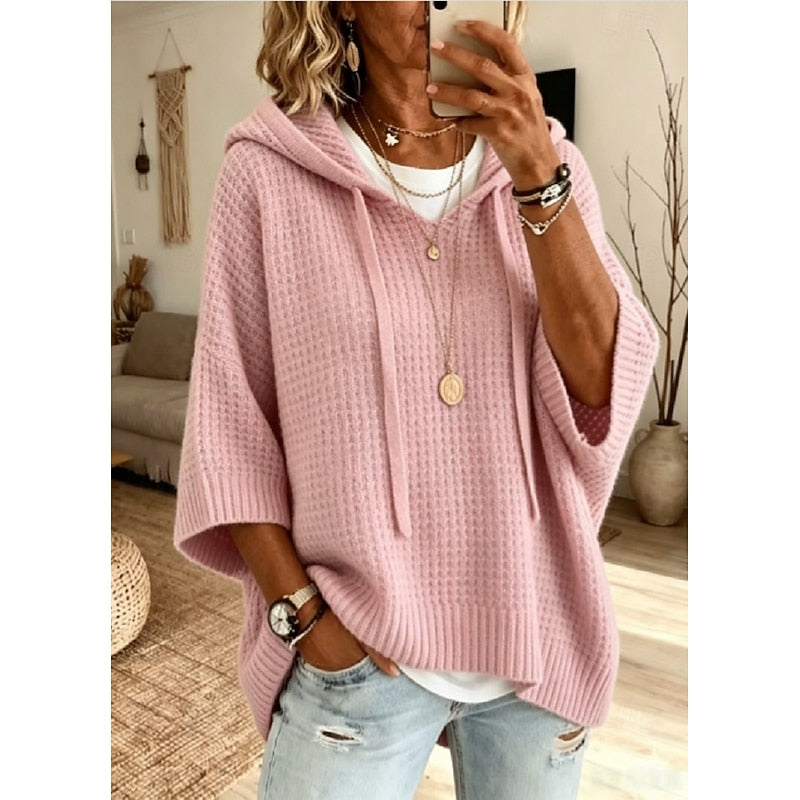 Women's Waffle Knit Oversized Hooded Pullover Sweater