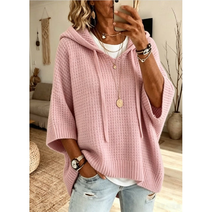 Women's Waffle Knit Oversized Hooded Pullover Sweater