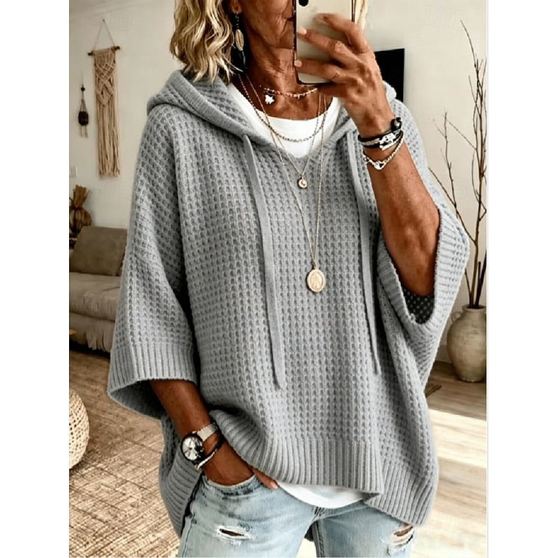 Women's Waffle Knit Oversized Hooded Pullover Sweater