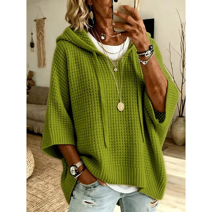 Women's Waffle Knit Oversized Hooded Pullover Sweater