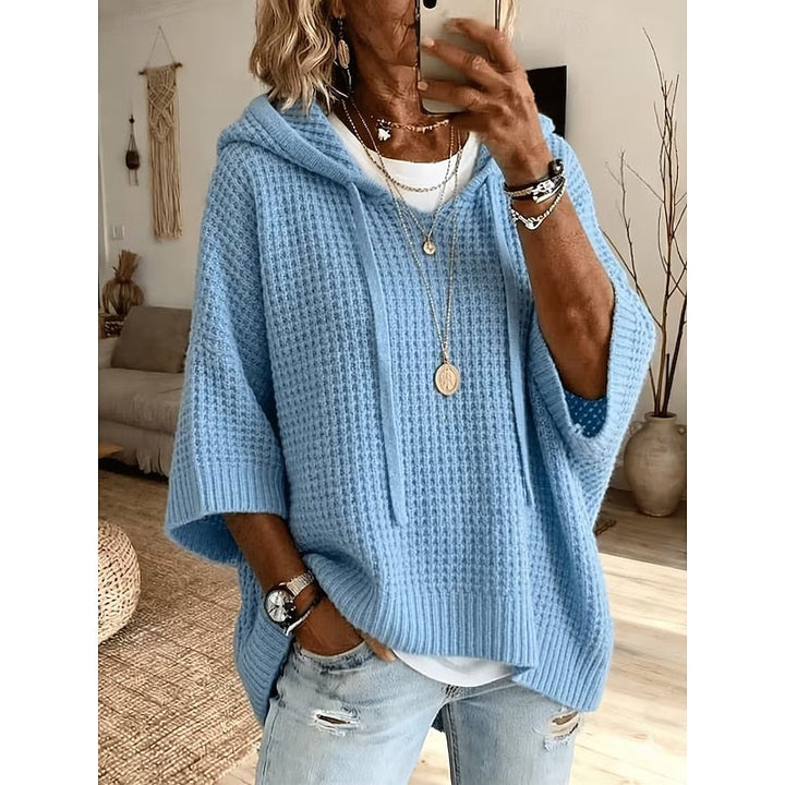 Women's Waffle Knit Oversized Hooded Pullover Sweater