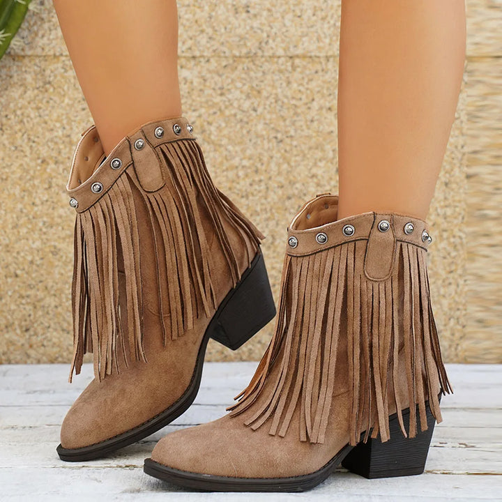 Women's Wide Calf Fringe Side Zip Western Cowboy Boots
