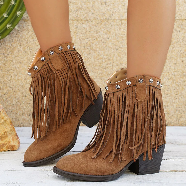 Women's Wide Calf Fringe Side Zip Western Cowboy Boots