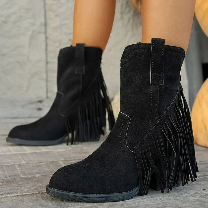 Women's Wide Calf Fringe Side Zip Western Cowboy Boots