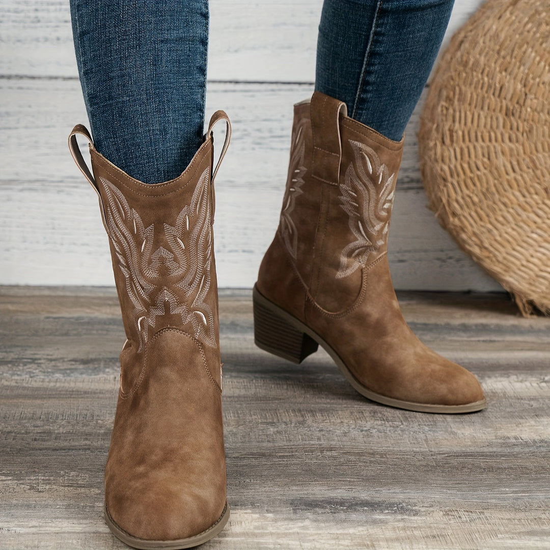 Women's Wide Calf Pull On Embroidered Western Boots
