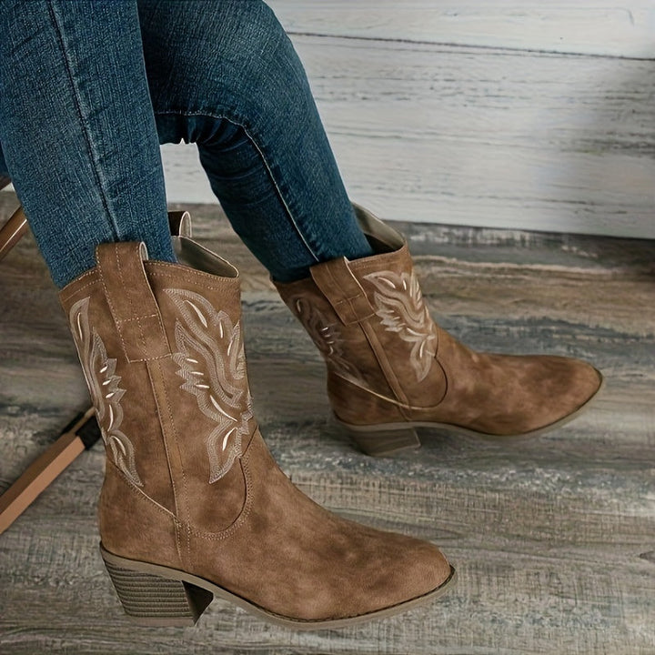 Women's Wide Calf Pull On Embroidered Western Boots