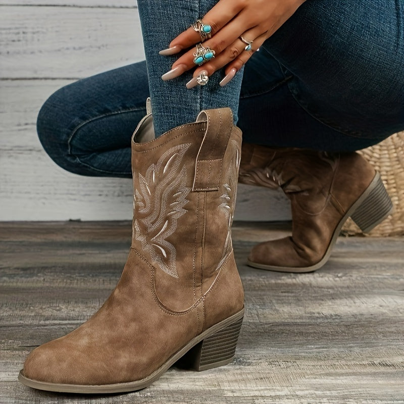 Women's Wide Calf Pull On Embroidered Western Boots