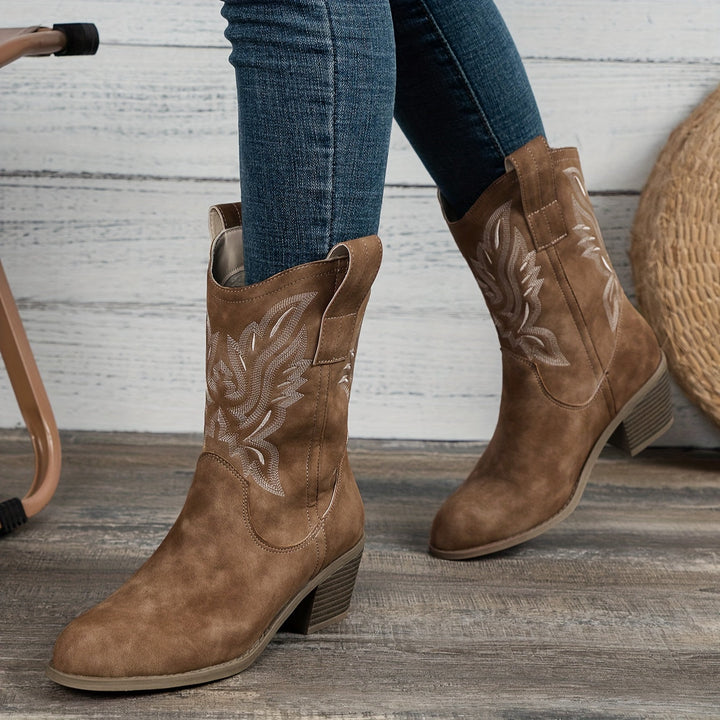 Women's Wide Calf Pull On Embroidered Western Boots