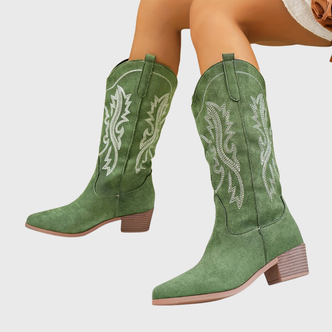Women's Wide Calf Slip On Block Heel Western Boots