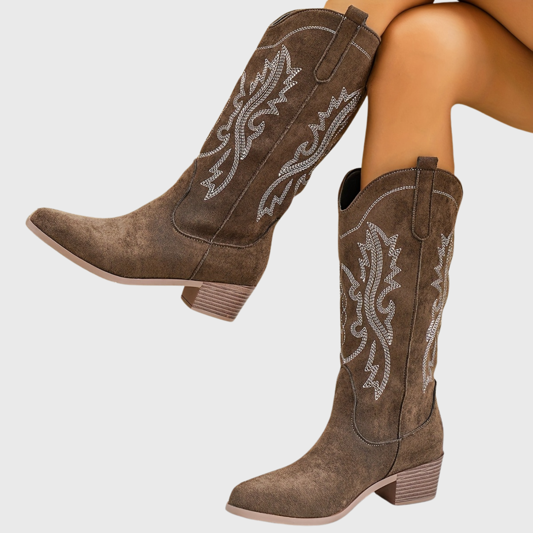 Women's Wide Calf Slip On Block Heel Western Boots