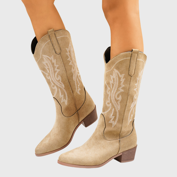 Women's Wide Calf Slip On Block Heel Western Boots