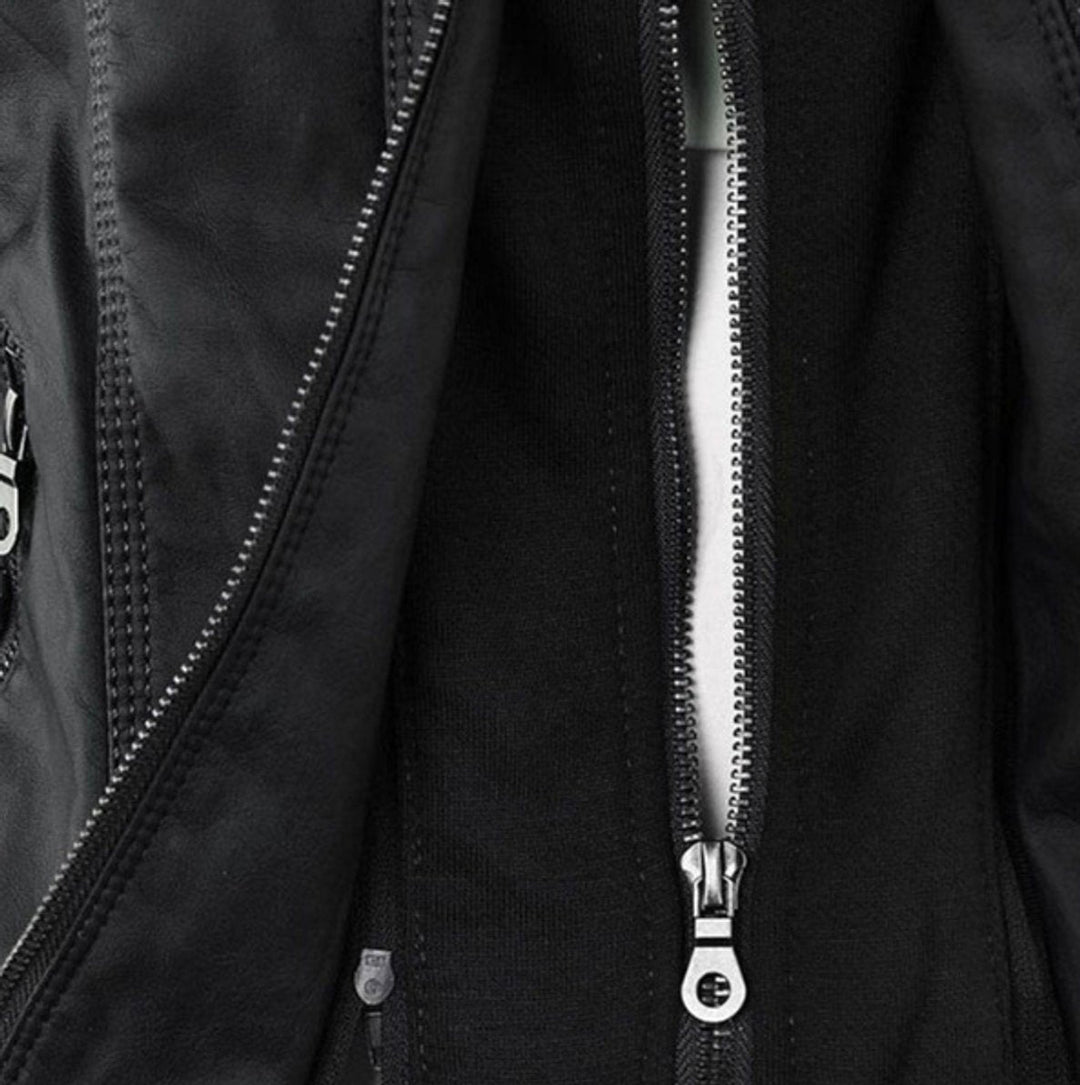 Women's Zip Pocket Hooded Faux Leather Moto Jacket