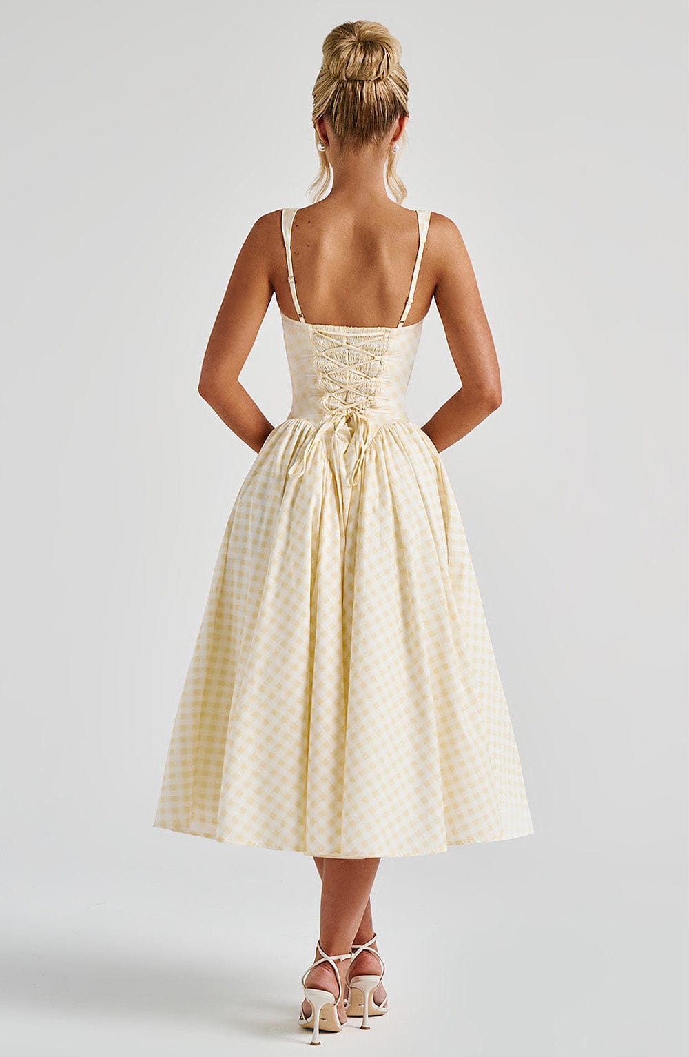 Women Spring Elegant Gingham Midi Prom Dress